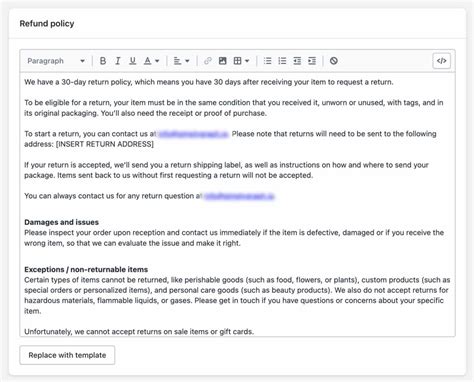 Return Policy Template Shopify