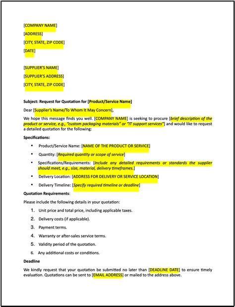 Rfq Template Email
