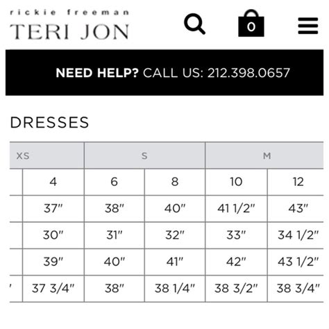 Rickie Freeman For Teri Jon Size Chart