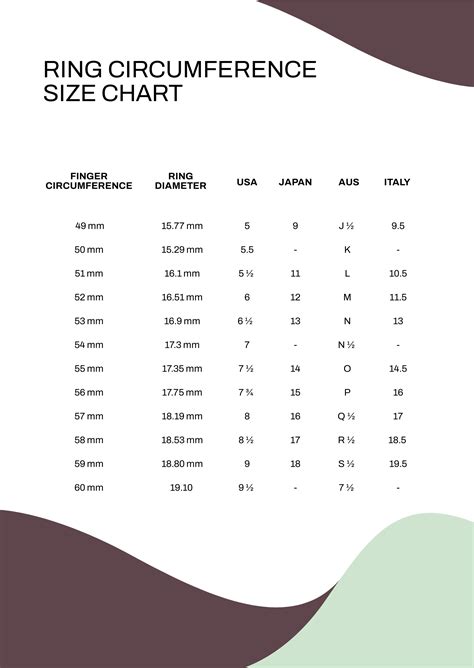 Ring Size Chart 2.5 Inch Circumference