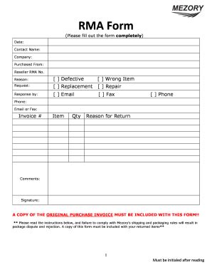 Rma Template Word