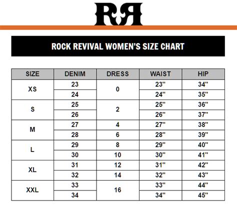 Rock And Revival Size Chart