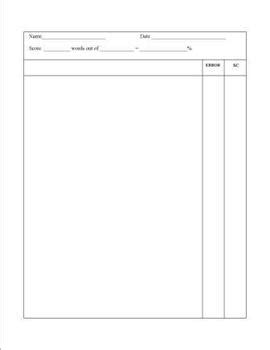 Running Record Blank Template