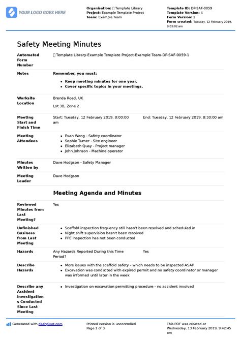 Safety Committee Agenda Template
