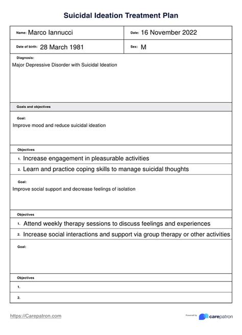 Safety Plan Template For Suicidal Ideation