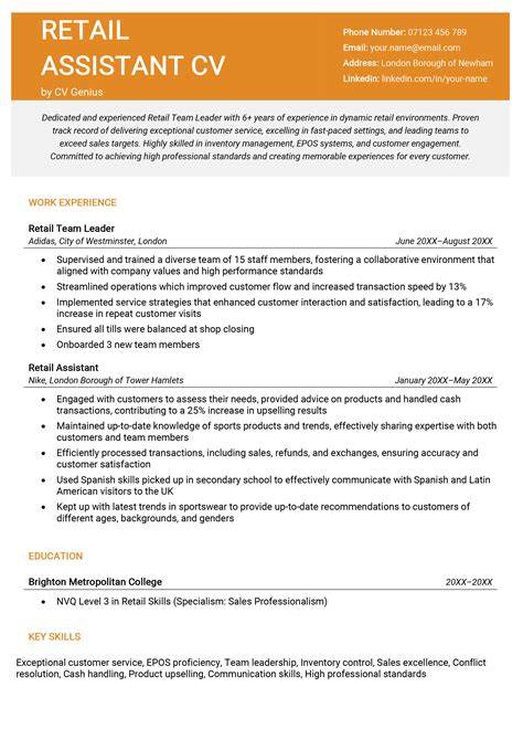 Sale Assistant Free Cv Template