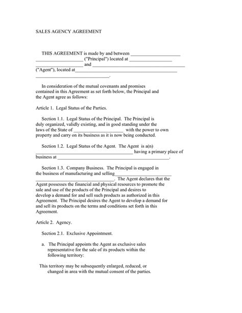 Sales Agency Agreement Template