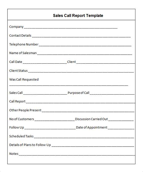 Sales Call Report Template Word