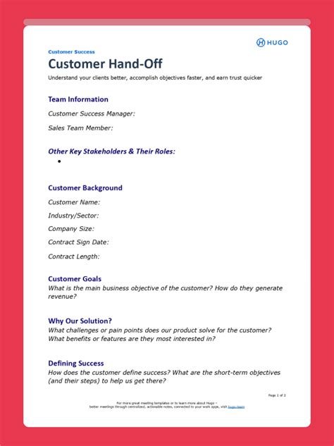 Sales To Customer Success Handoff Template