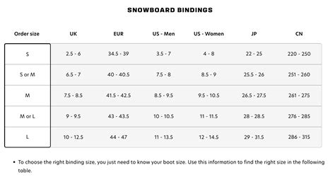 Salomon Binding Size Chart