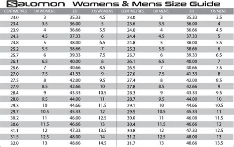 Salomon Foot Size Chart