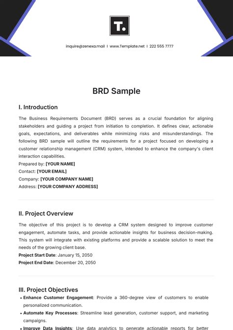 Sample Brd Document Template