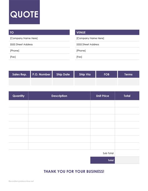 Sample Business Quote Template