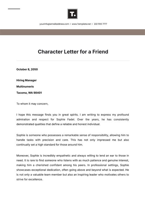 Sample Character Reference Letter For A Friend Template