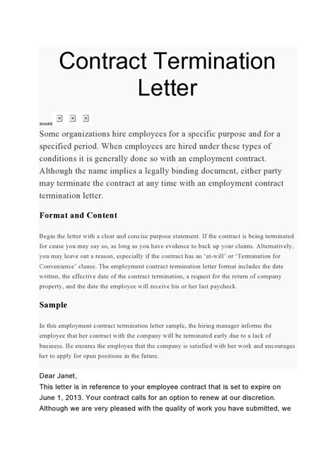 Sample Contract Termination Letter Template