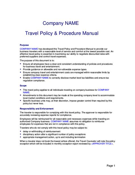 Sample Corporate Travel Policy Template