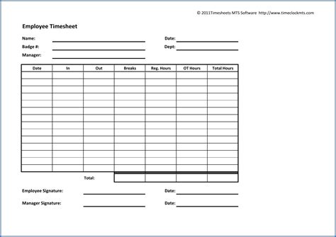Sample Employee Timesheet Template