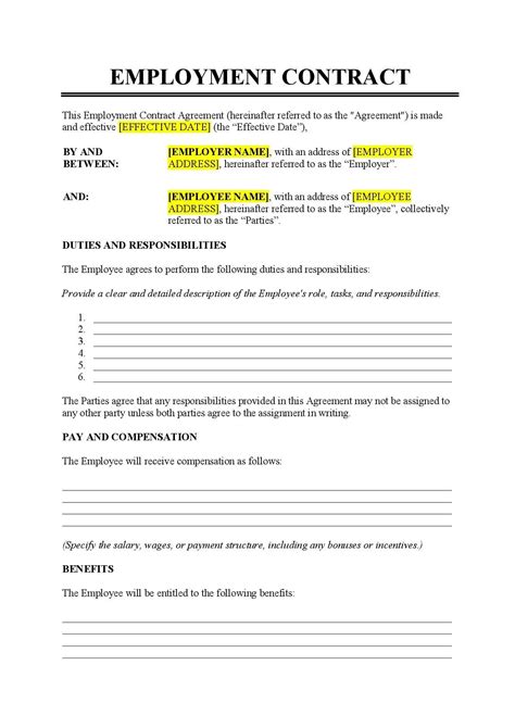 Sample Employment Contract Template