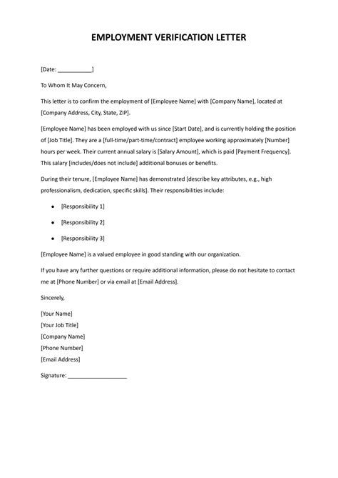 Sample Employment Verification Letter Template