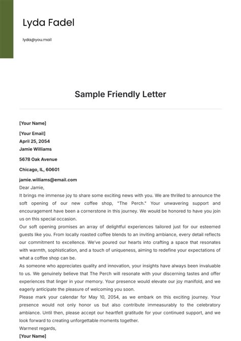 Sample Friendly Letter Template