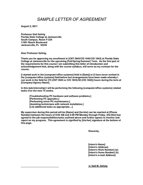 Sample Letter Of Agreement Template