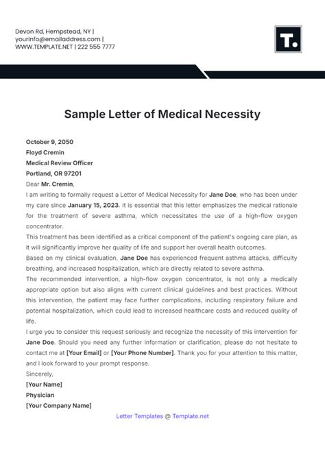 Sample Letter Of Medical Necessity Template
