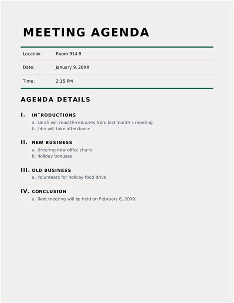 Sample Meeting Agenda Template Word