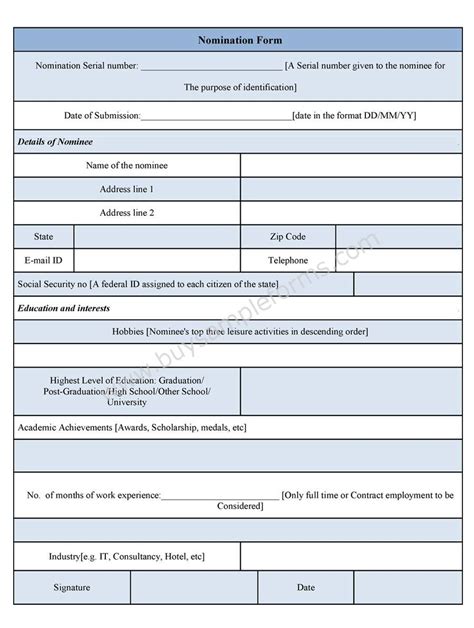 Sample Nomination Form