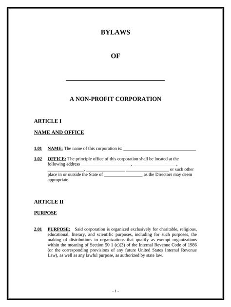 Sample Nonprofit Bylaws Template