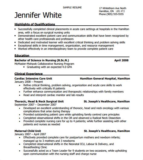 Sample Nursing Resume Templates