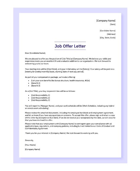 Sample Offer Letter Template