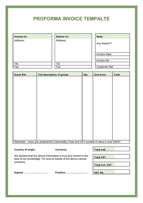 Sample Proforma Invoice Template