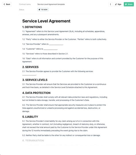 Sample Service Level Agreement Template