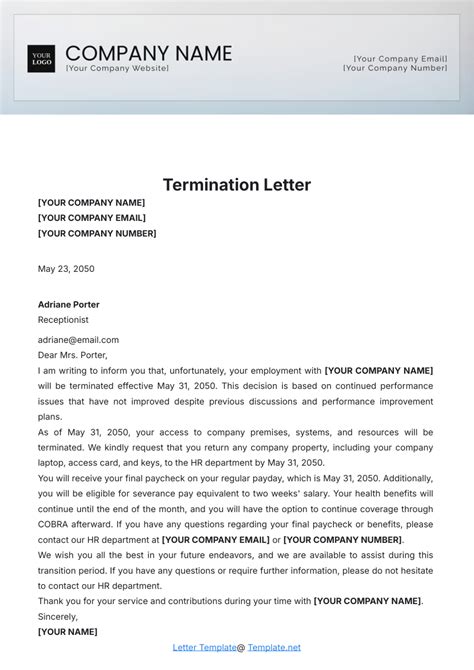 Sample Termination Letter Template