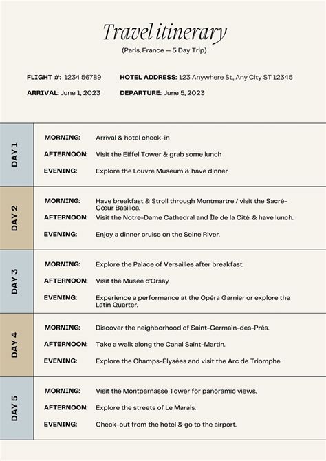 Sample Tour Itinerary Template