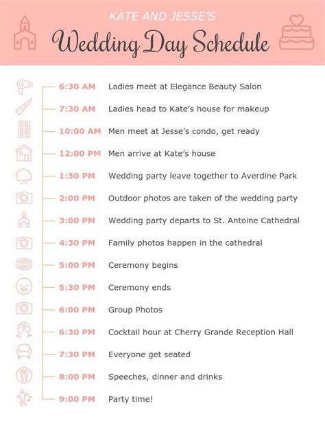 Sample Wedding Day Timeline Template