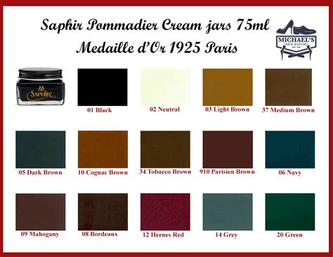 Saphir Shoe Cream Color Chart