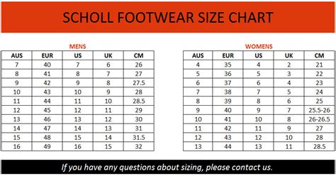 Scholl Size Chart