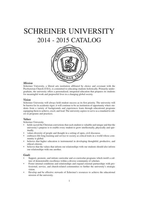 Schreiner University Course Catalog