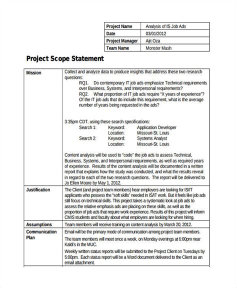 Scope Of Work Statement Template