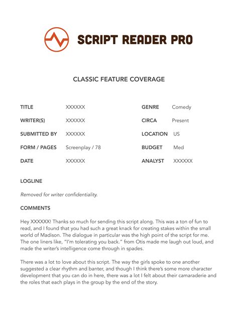 Screenplay Coverage Template