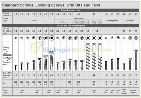 Screw Size Chart Mm