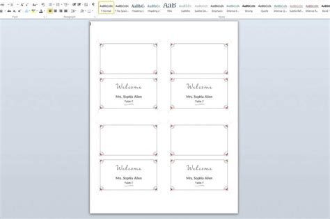 Seating Card Template Word
