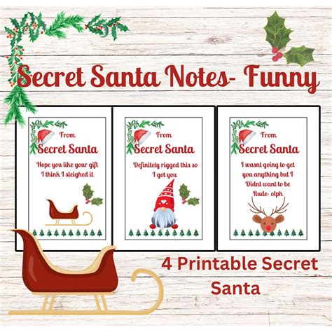 Secret Santa Notes Printable