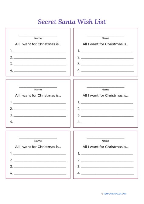 Secret Santa Wish List Template Free