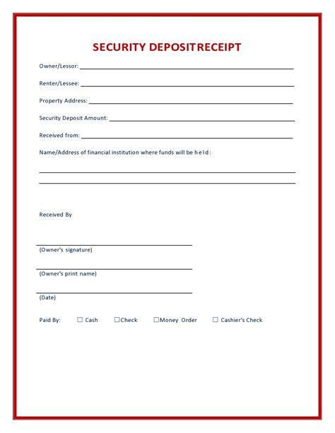 Security Deposit Refund Receipt Template