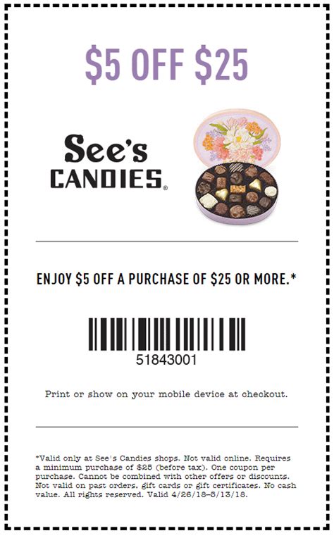 See's Candy Coupon $5 Off Printable