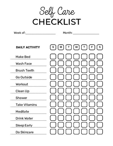 Self Care Checklist Template