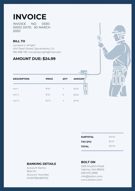 Self Employed Electrician Invoice Template