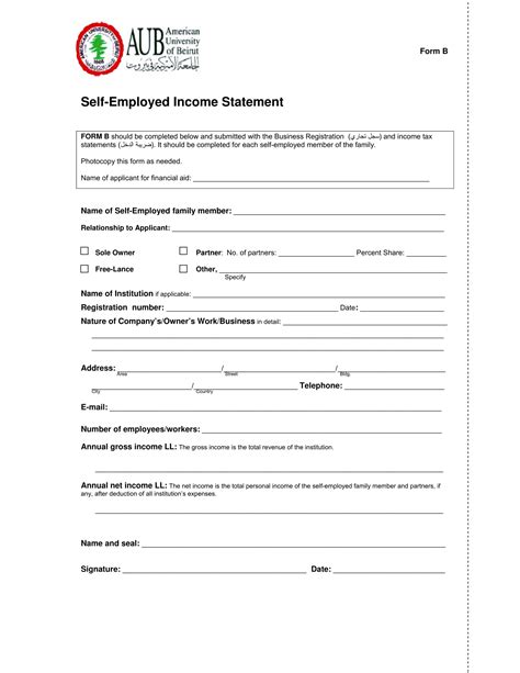 Self Employed Income Statement Template